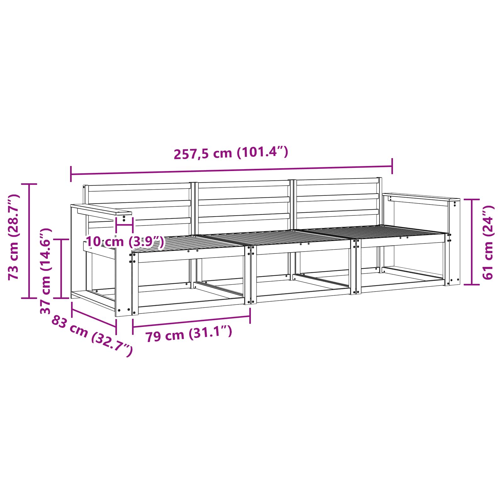 Outdoor-Sofagarnitur 3 pcs Natur Massivholz Akazie