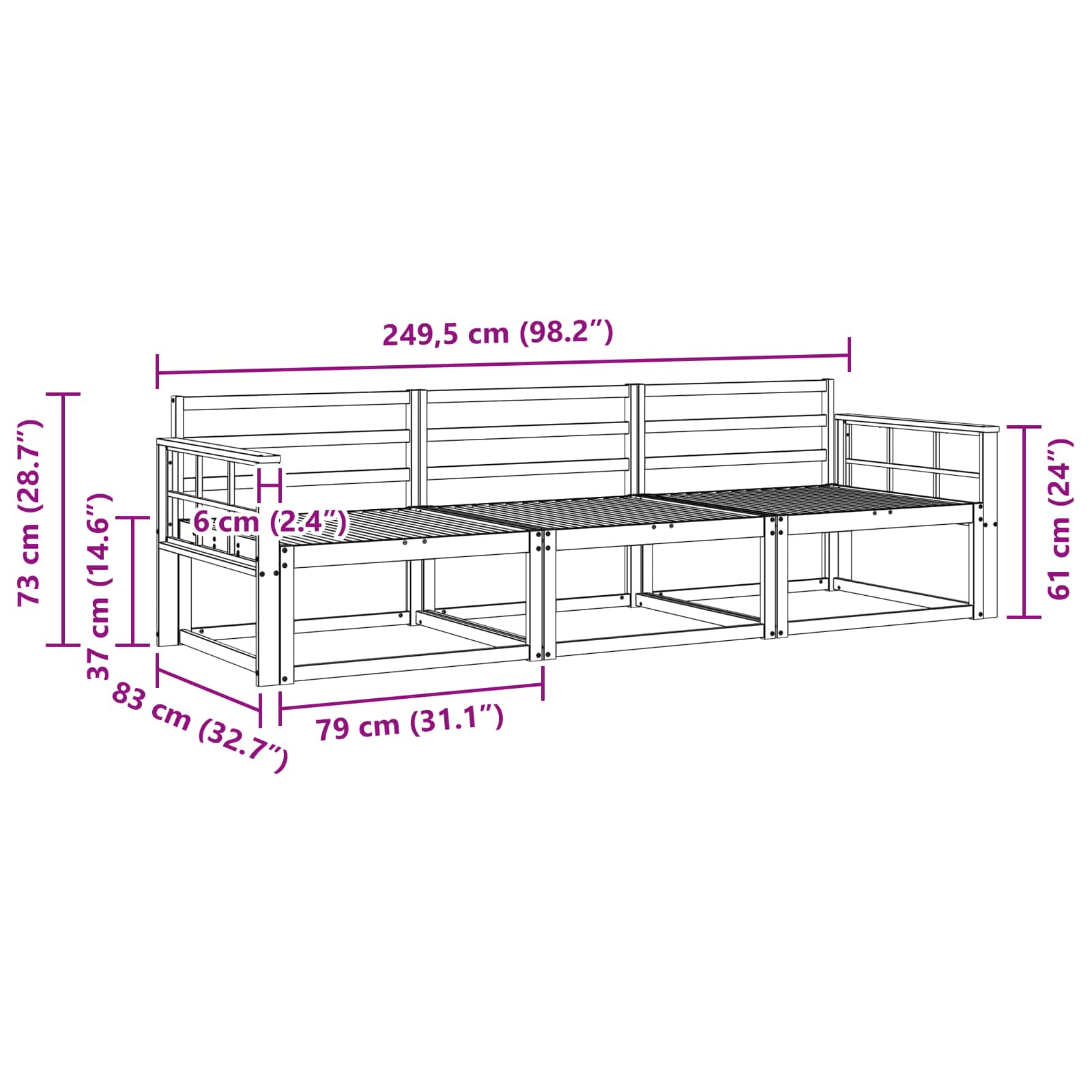 Outdoor-Sofagarnitur 3 pcs Natur Massivholz Akazie
