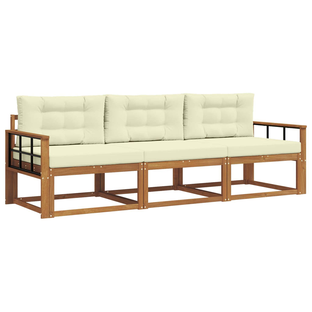 Outdoor-Sofagarnitur mit Kissen 3 pcs Natur und Creme