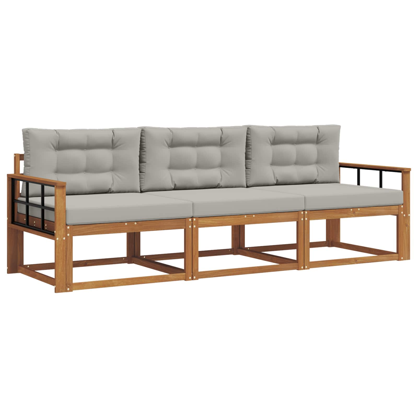 Outdoor-Sofagarnitur mit Kissen 3 pcs Natürlich und Hellgrau