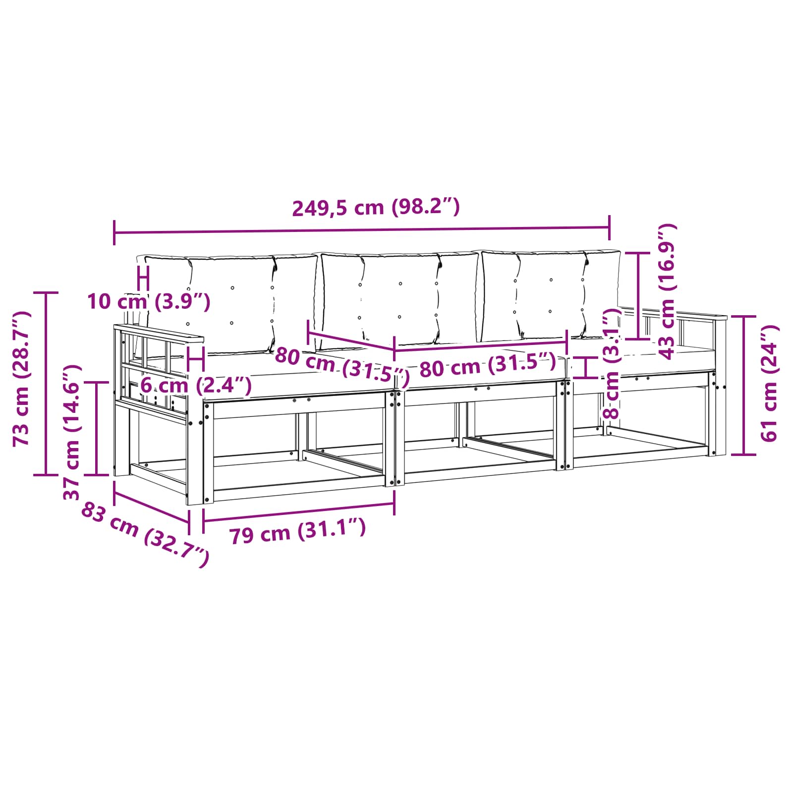 Outdoor-Sofagarnitur mit Kissen 3 pcs Natürlich und Hellgrau