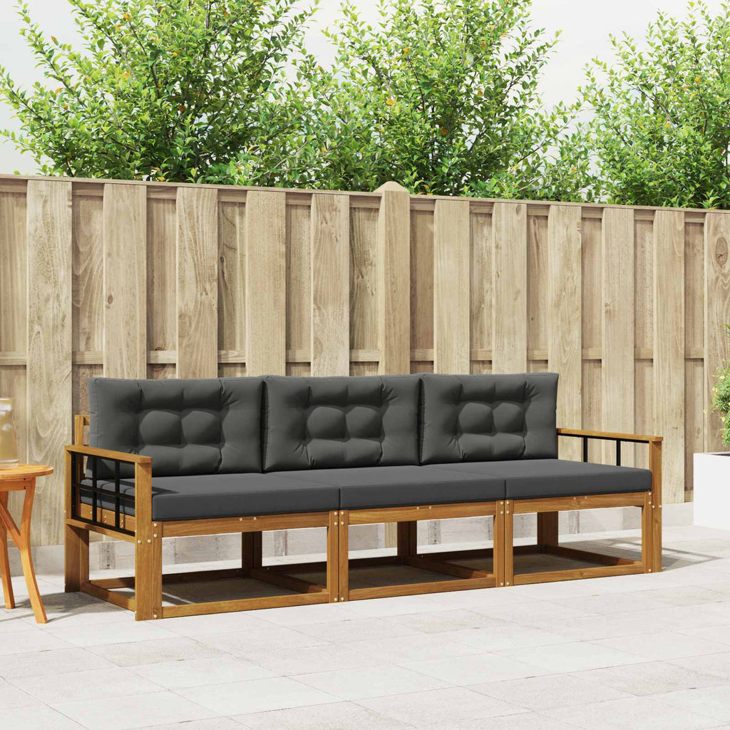 Outdoor-Sofagarnitur mit Kissen 3 pcs Natur und Anthrazit