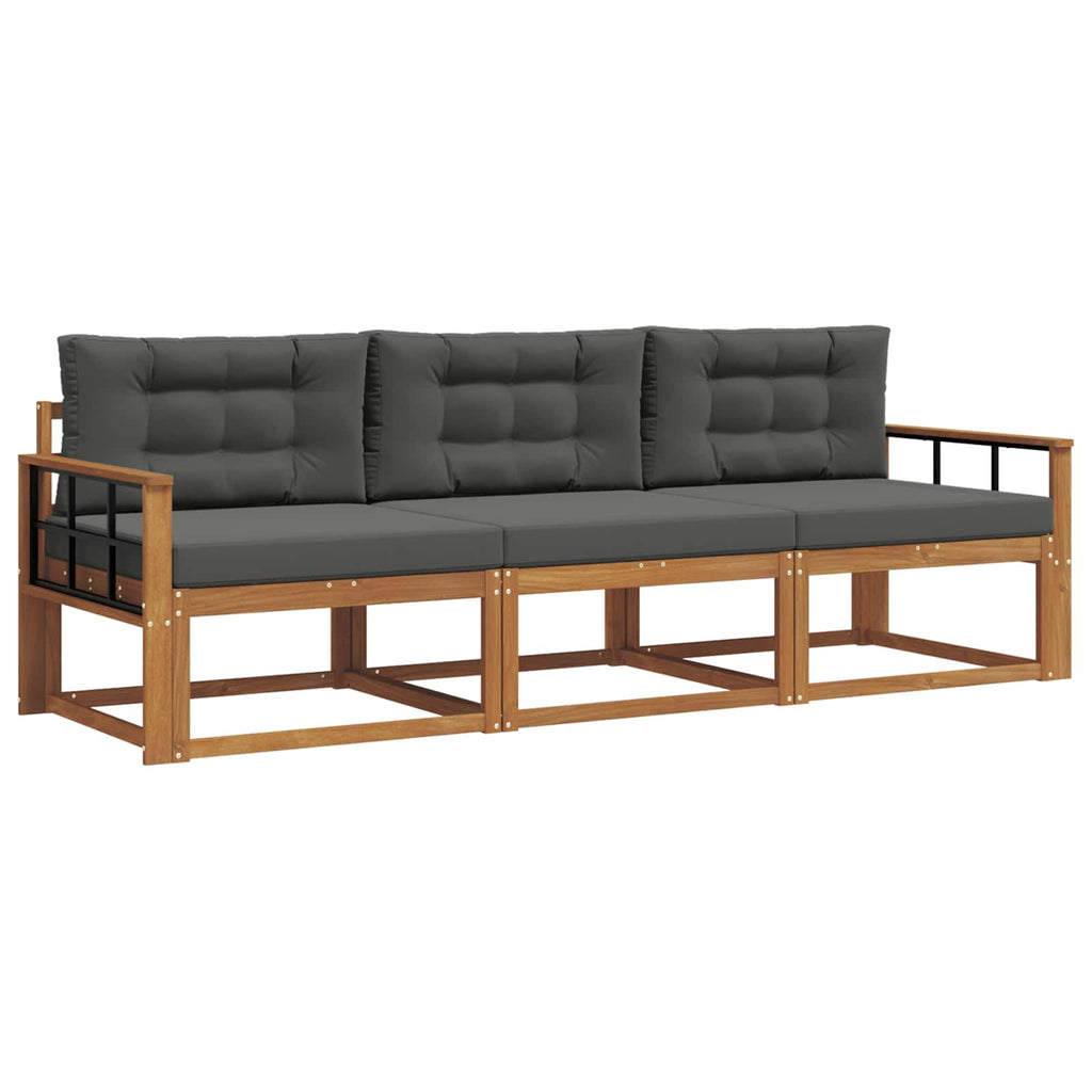 Outdoor-Sofagarnitur mit Kissen 3 pcs Natur und Anthrazit