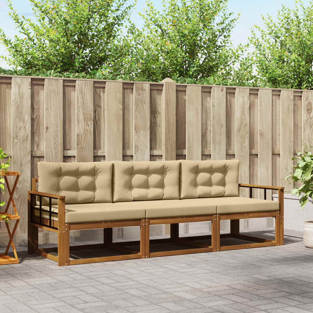 Outdoor-Sofagarnitur mit Kissen 3 pcs Natur und Beige