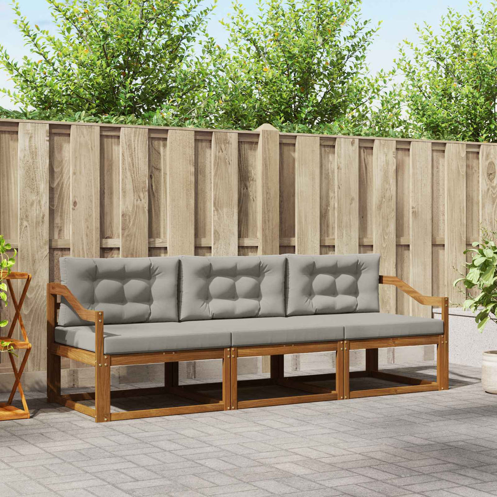 Outdoor-Sofagarnitur mit Kissen 3 pcs Natürlich und Hellgrau