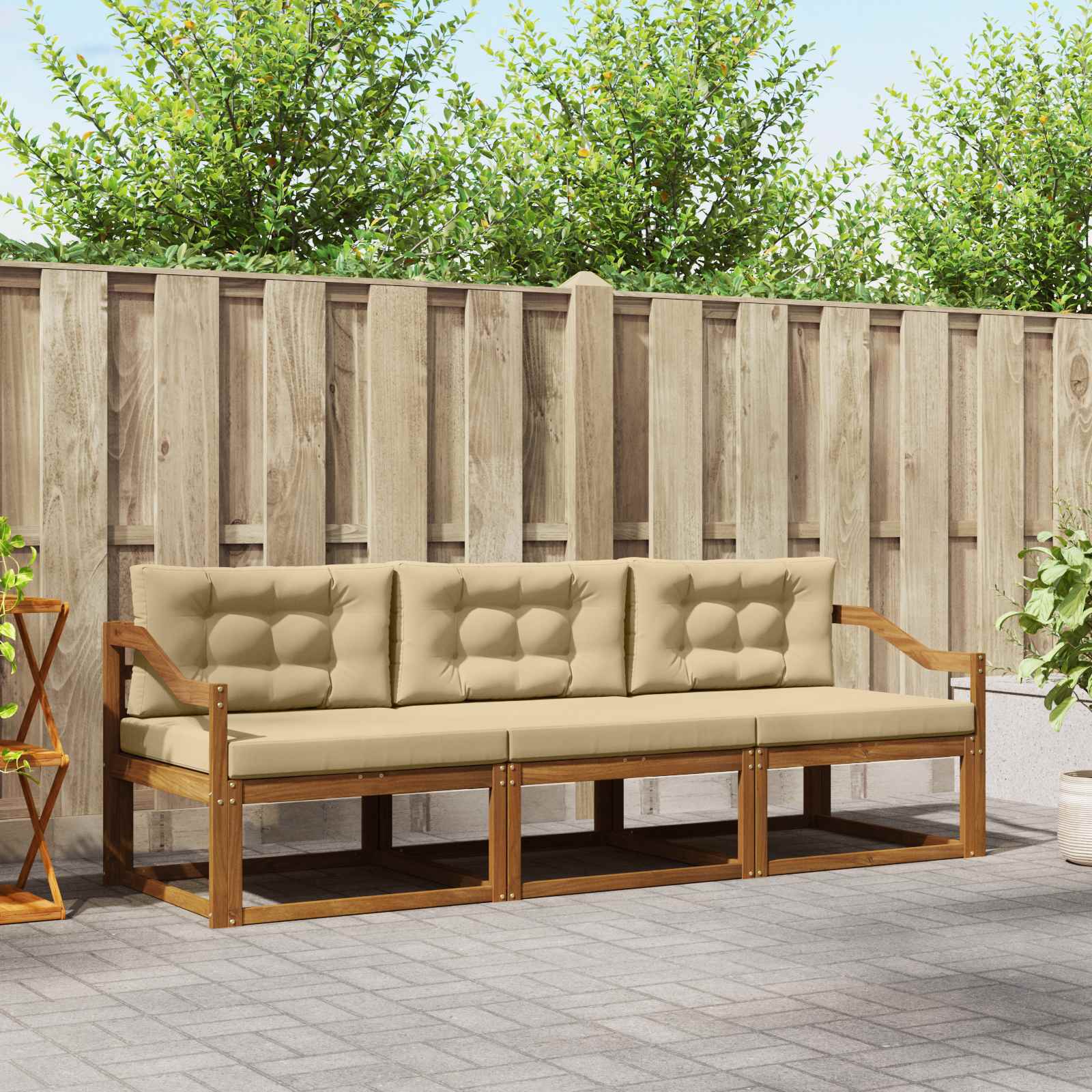 Outdoor-Sofagarnitur mit Kissen 3 pcs Natur und Beige