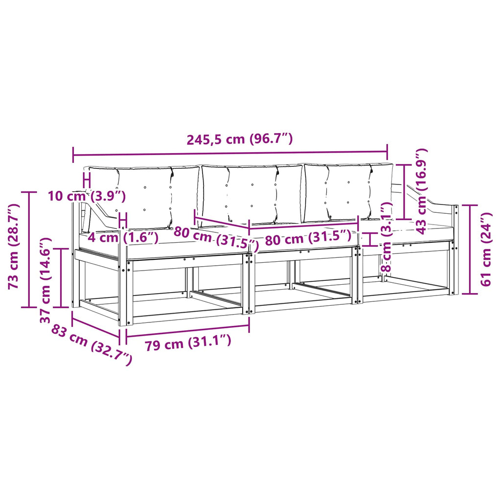 Outdoor-Sofagarnitur mit Kissen 3 pcs Natur und Beige