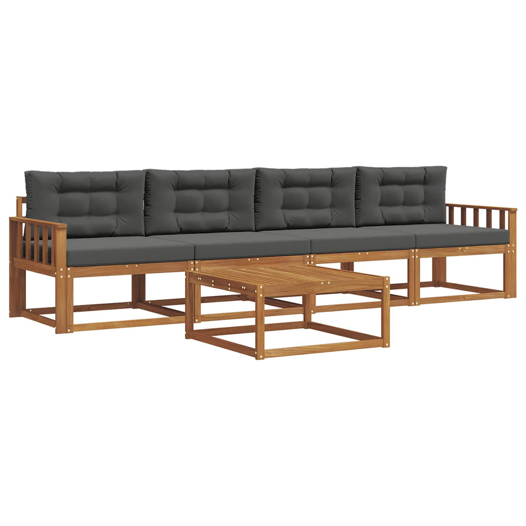 Outdoor-Sofagarnitur mit Kissen 5 pcs Natur und Anthrazit