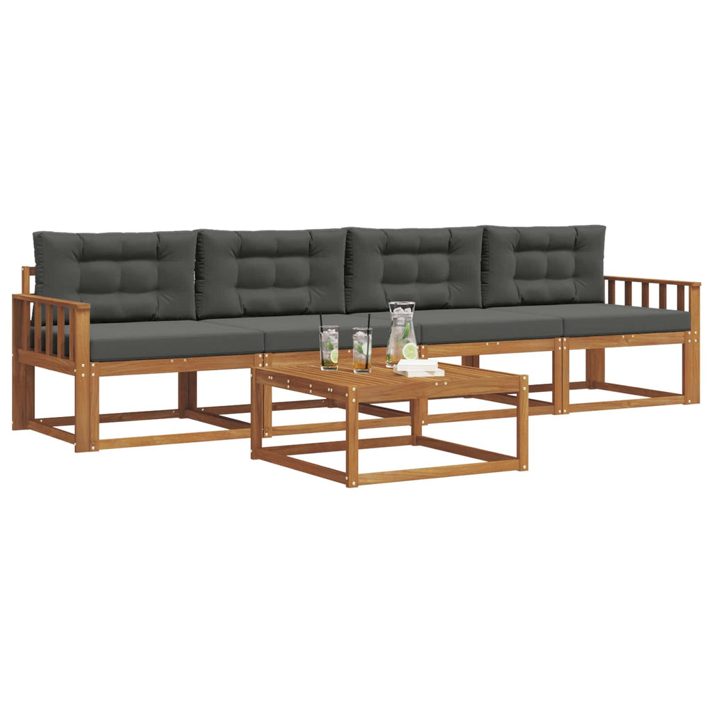 Outdoor-Sofagarnitur mit Kissen 5 pcs Natur und Anthrazit