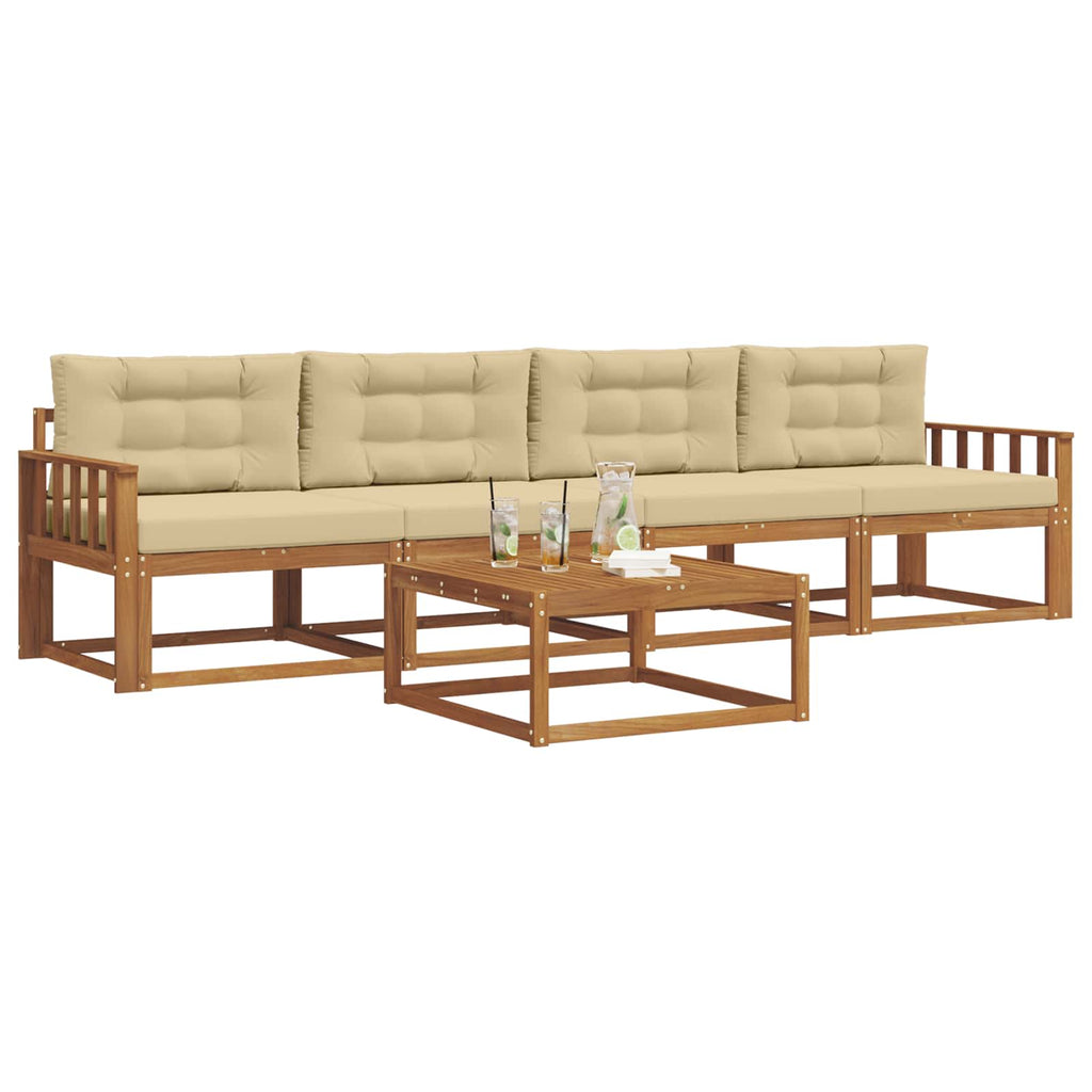 Outdoor-Sofagarnitur mit Kissen 5 pcs Natur und Beige