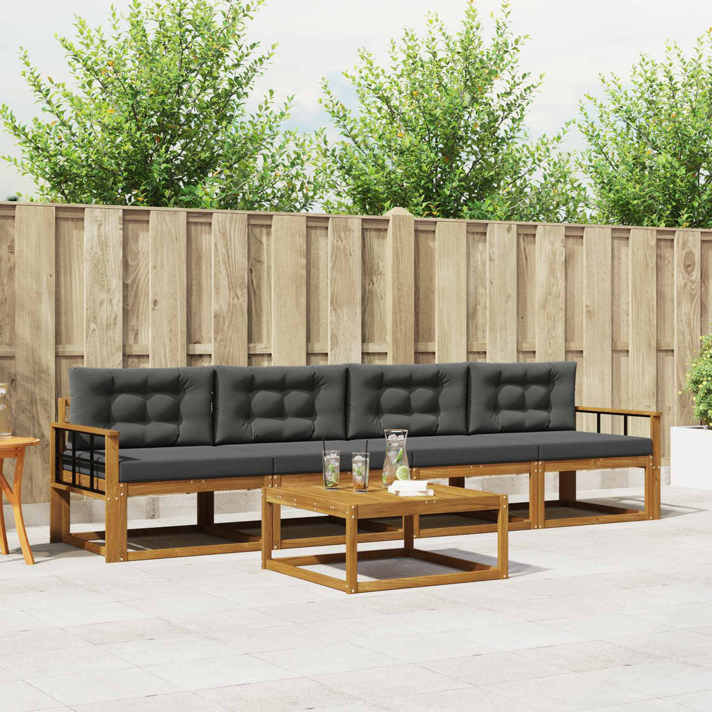 Outdoor-Sofagarnitur mit Kissen 5 pcs Natur und Anthrazit