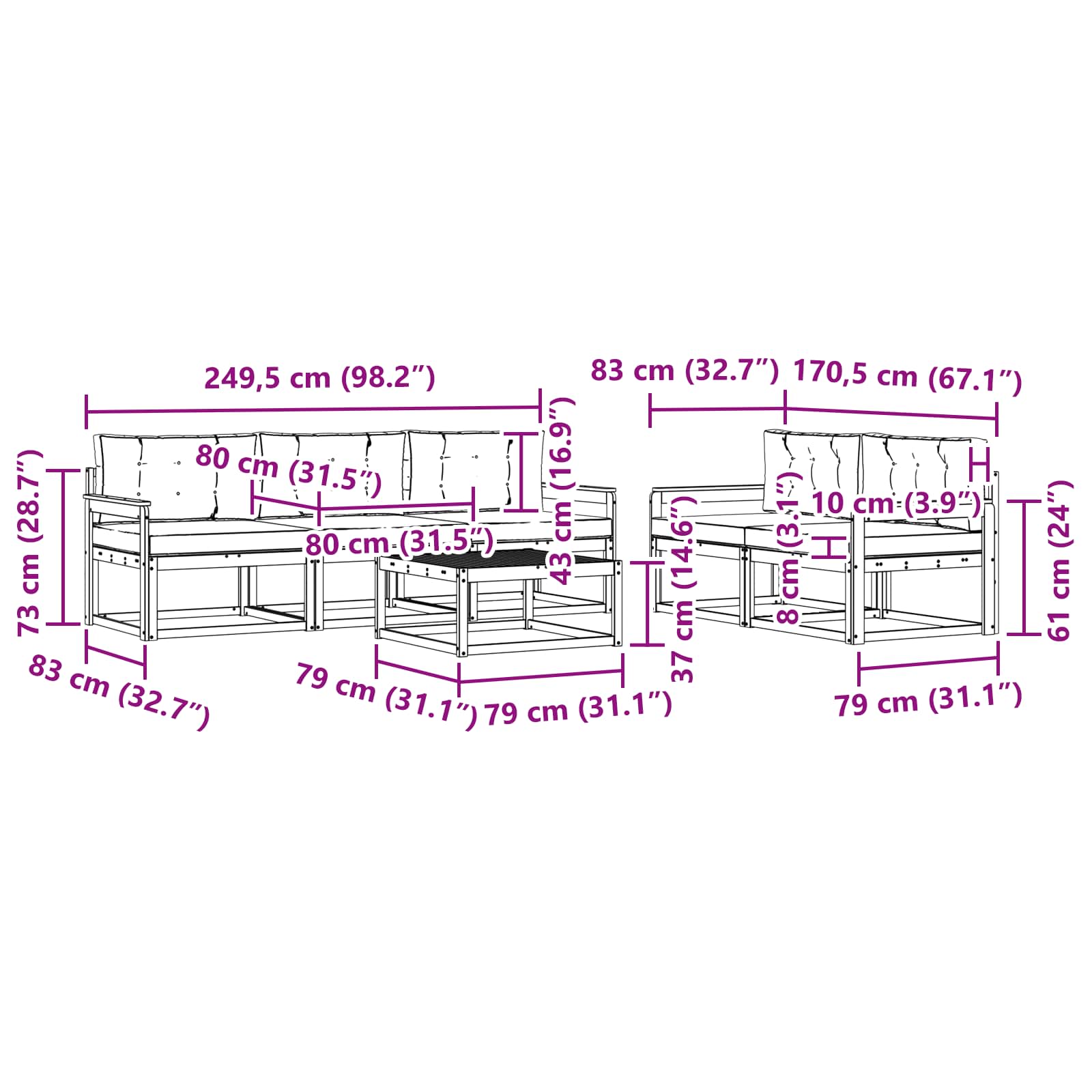 Outdoor-Sofagarnitur mit Kissen 6 pcs Natur und Beige