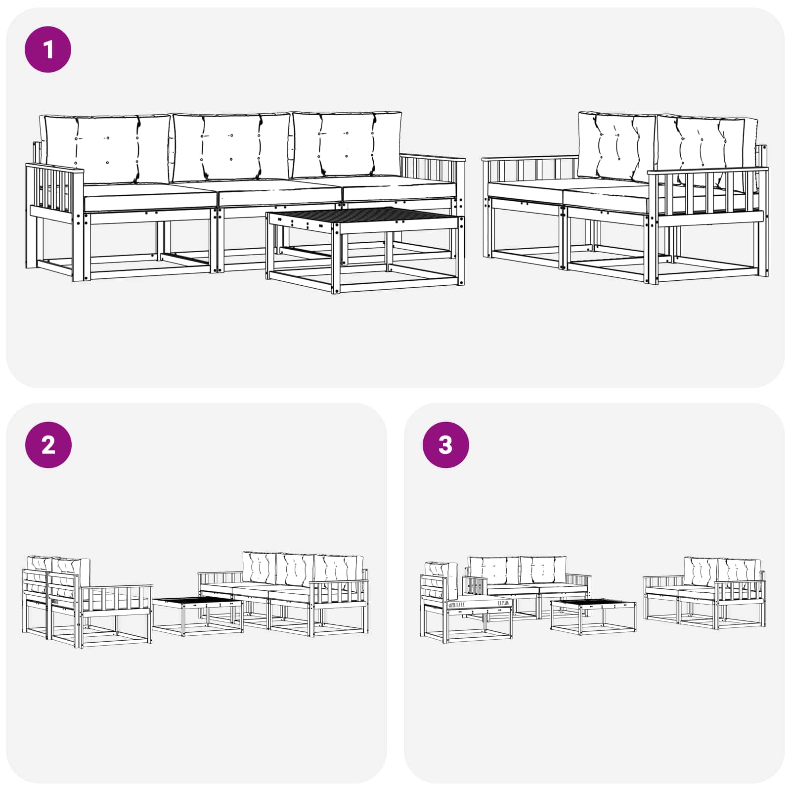 Outdoor-Sofagarnitur mit Kissen 6 pcs Natürlich und Hellgrau