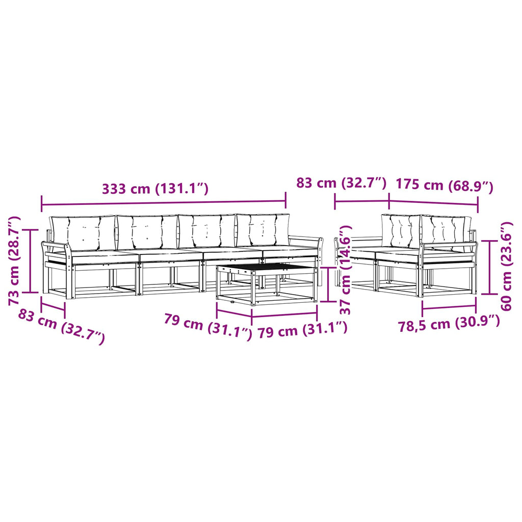 Outdoor-Sofagarnitur mit Kissen 7 pcs Natur und Beige