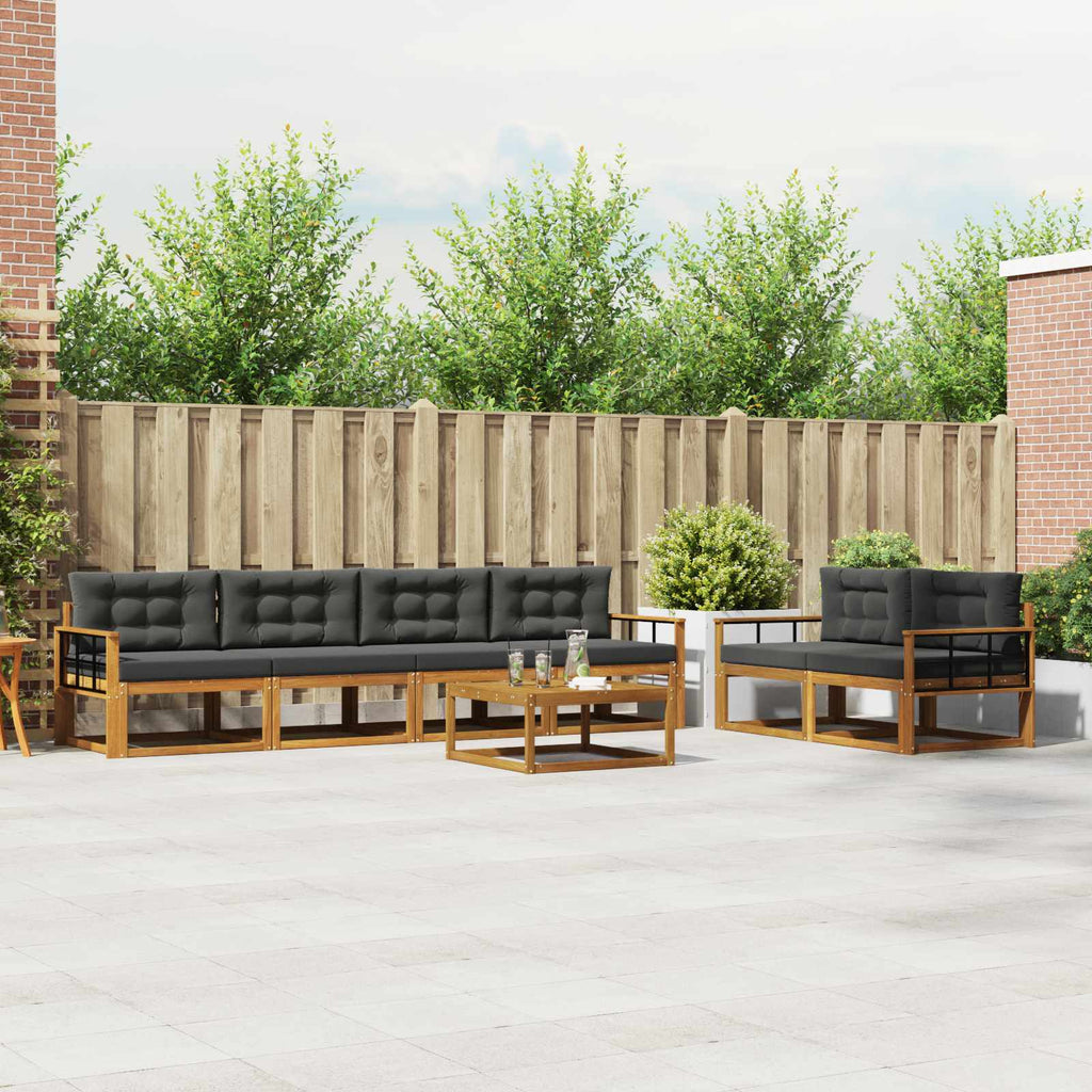 Outdoor-Sofagarnitur mit Kissen 7 pcs Natur und Anthrazit