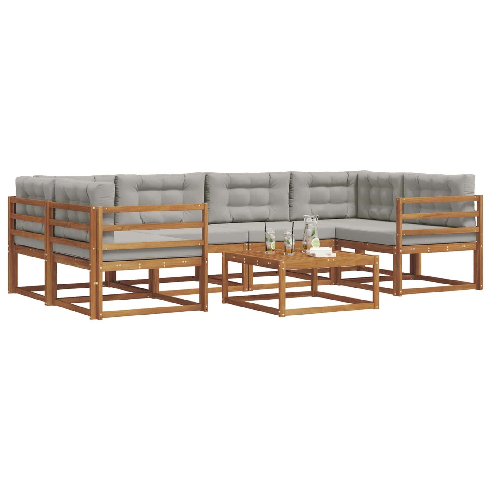 Outdoor-Sofagarnitur mit Kissen 7 pcs Natürlich und Hellgrau
