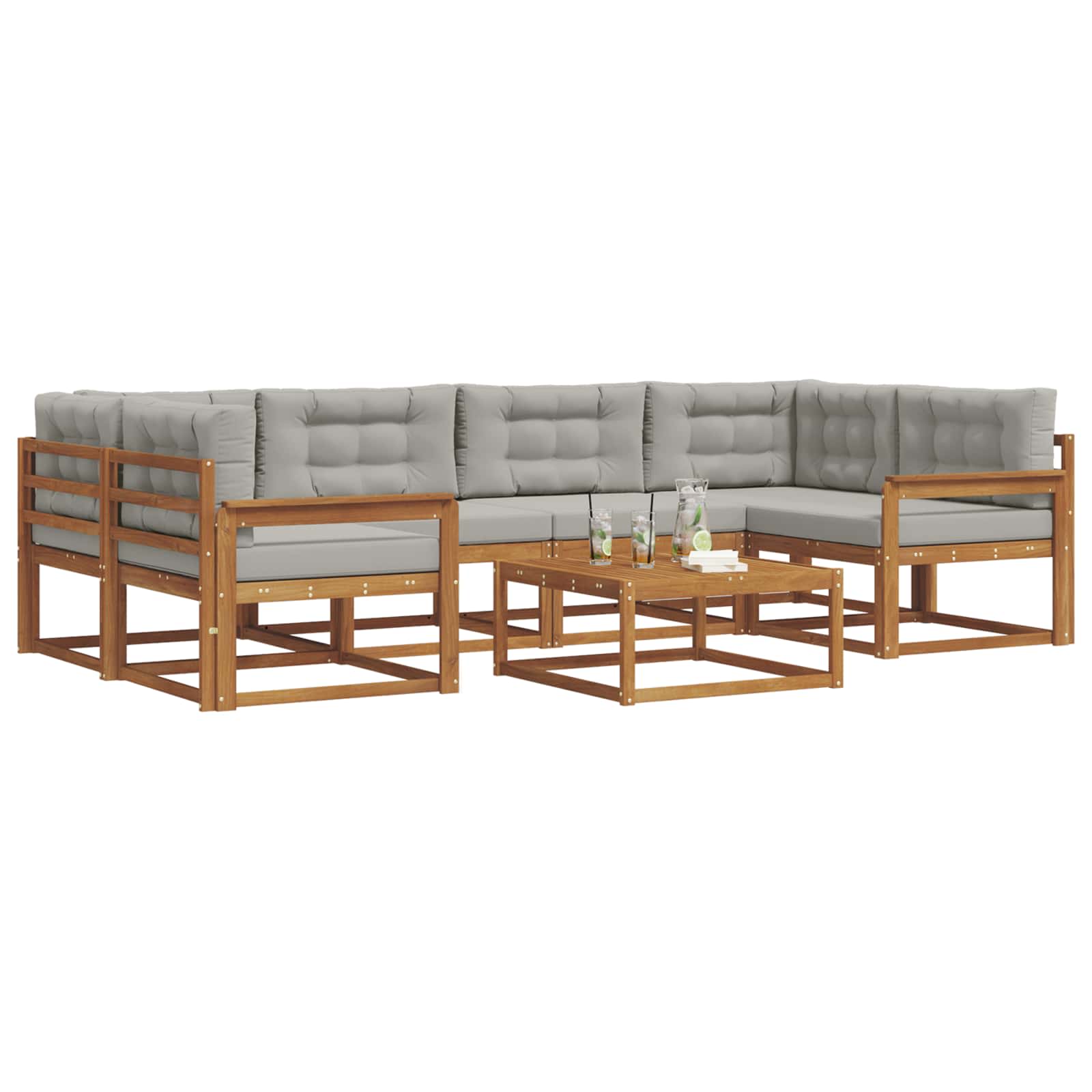 Outdoor-Sofagarnitur mit Kissen 7 pcs Natürlich und Hellgrau