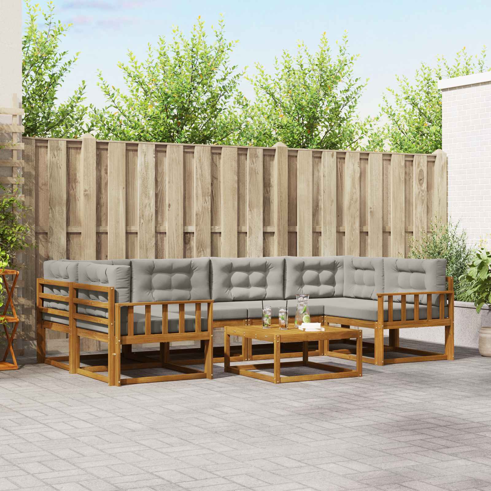 Outdoor-Sofagarnitur mit Kissen 7 pcs Natürlich und Hellgrau