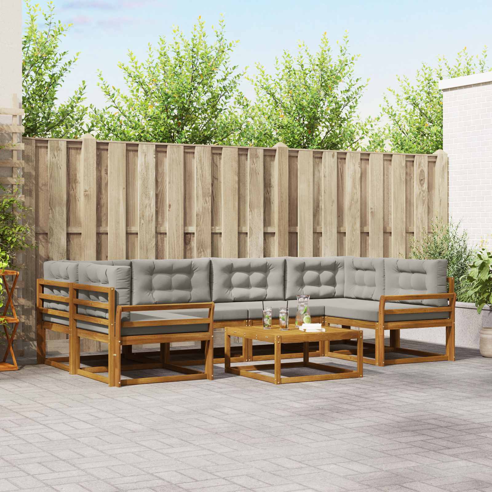 Outdoor-Sofagarnitur mit Kissen 7 pcs Natürlich und Hellgrau