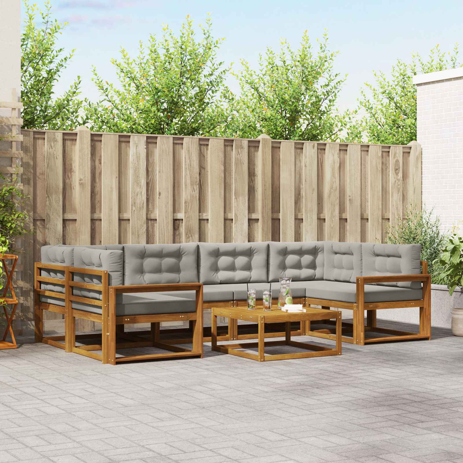 Outdoor-Sofagarnitur mit Kissen 7 pcs Natürlich und Hellgrau
