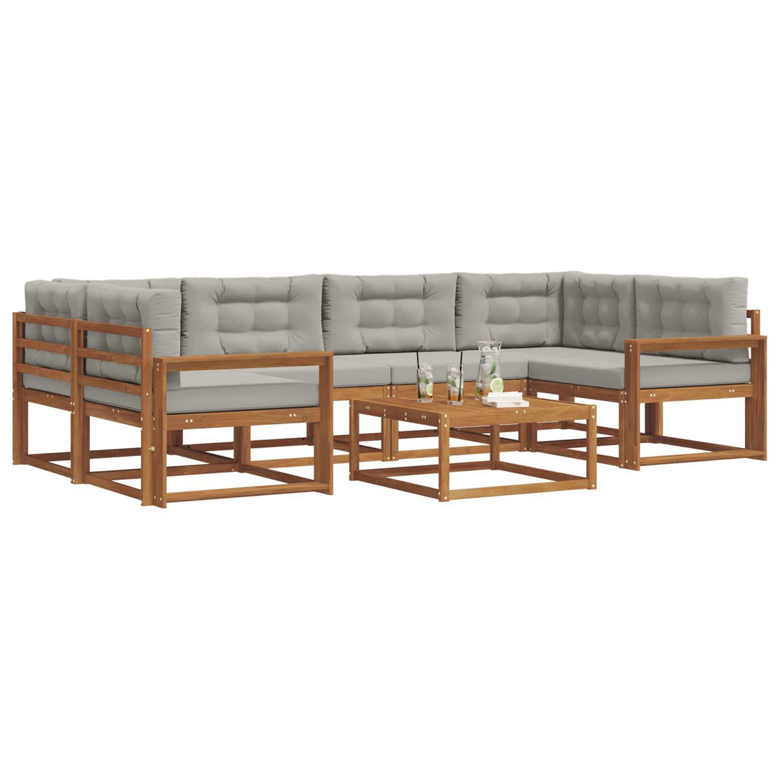 Outdoor-Sofagarnitur mit Kissen 7 pcs Natürlich und Hellgrau