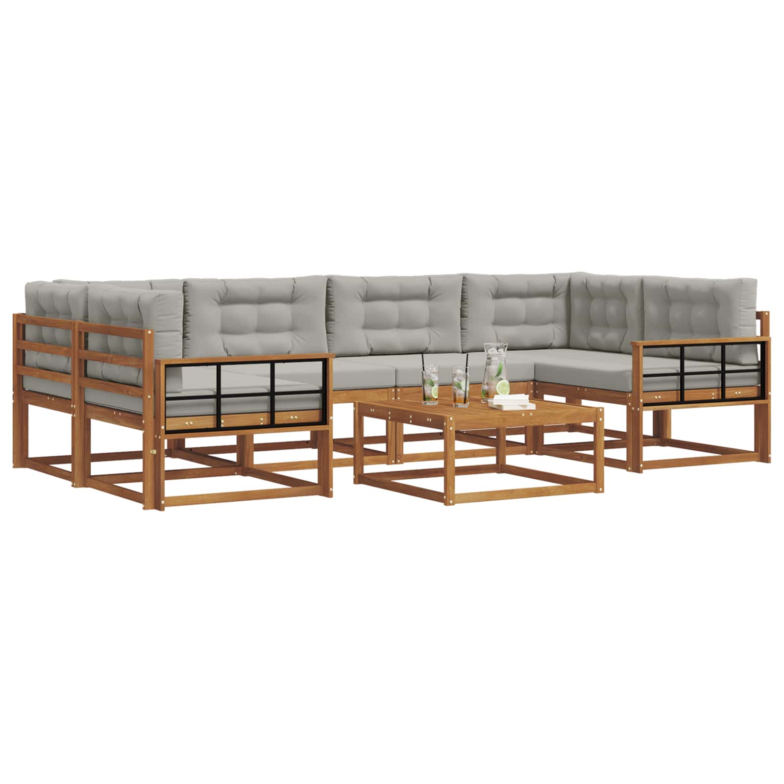 Outdoor-Sofagarnitur mit Kissen 7 pcs Natürlich und Hellgrau