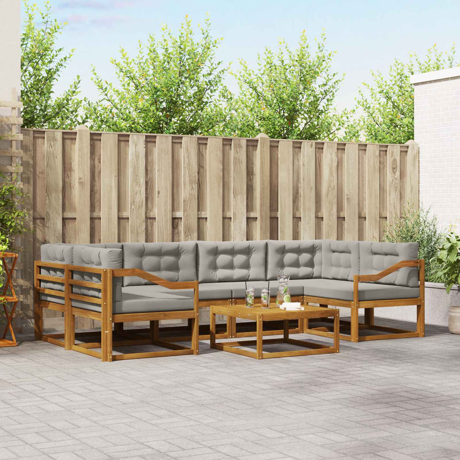 Outdoor-Sofagarnitur mit Kissen 7 pcs Natürlich und Hellgrau