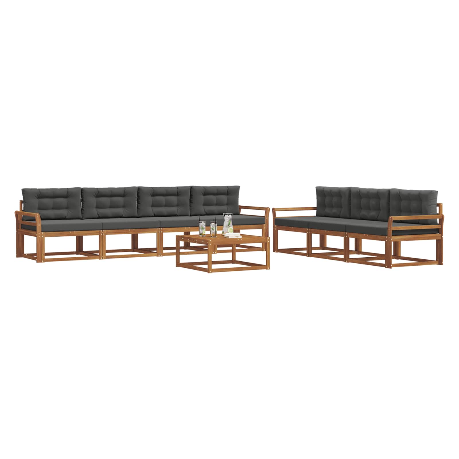 Outdoor-Sofagarnitur mit Kissen 8 pcs Natur und Anthrazit