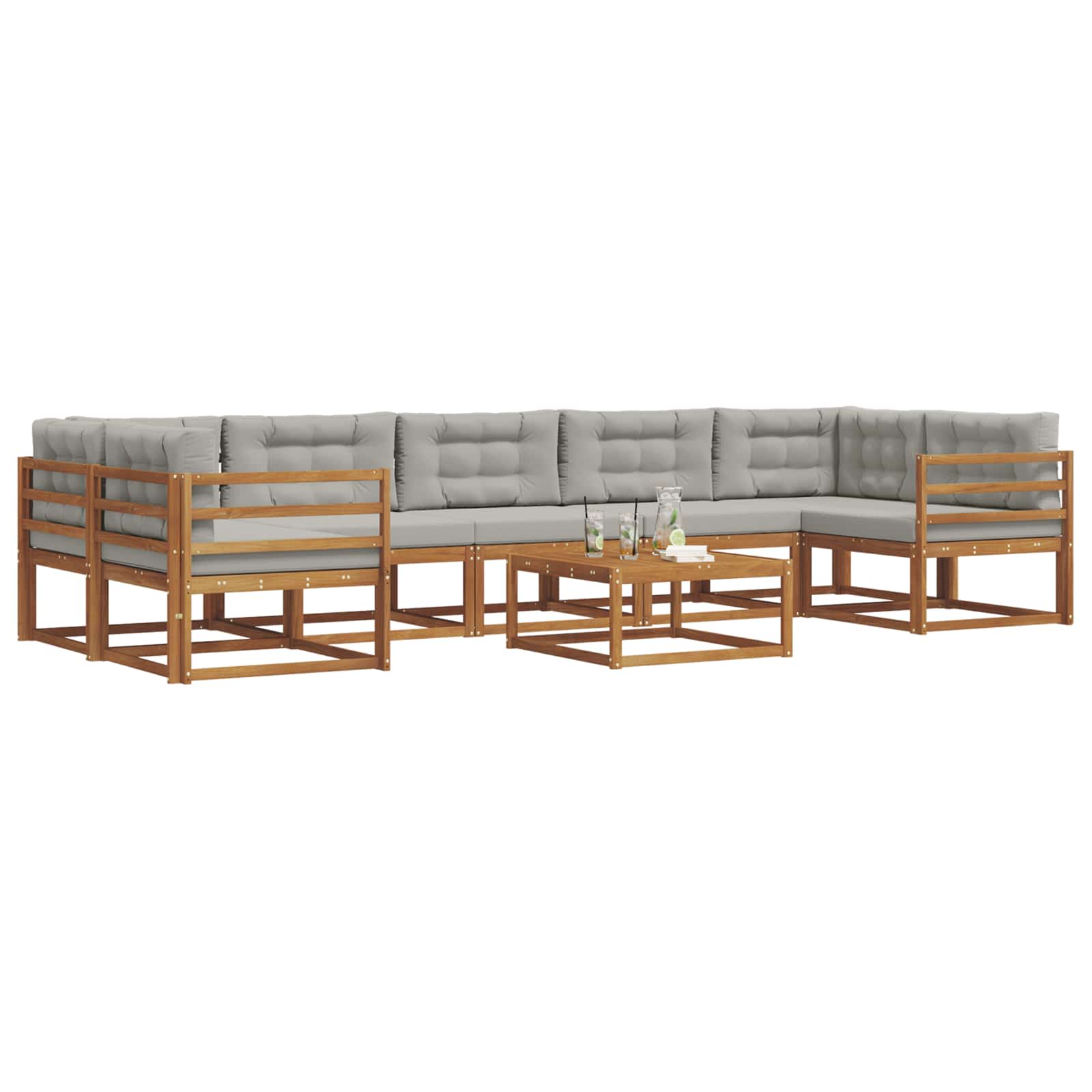 Outdoor-Sofagarnitur mit Kissen 8 pcs Natürlich und Hellgrau