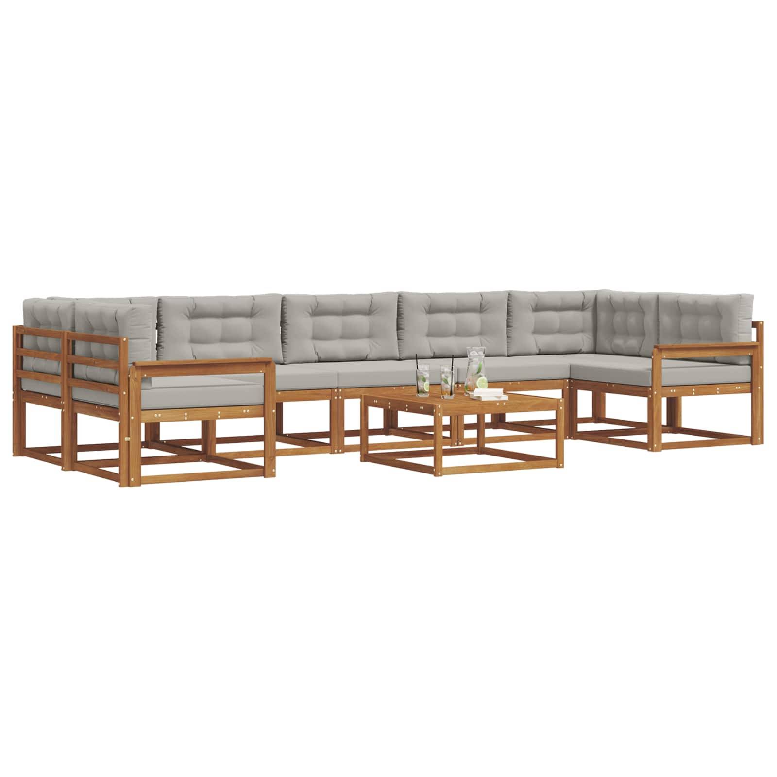 Outdoor-Sofagarnitur mit Kissen 8 pcs Natürlich und Hellgrau