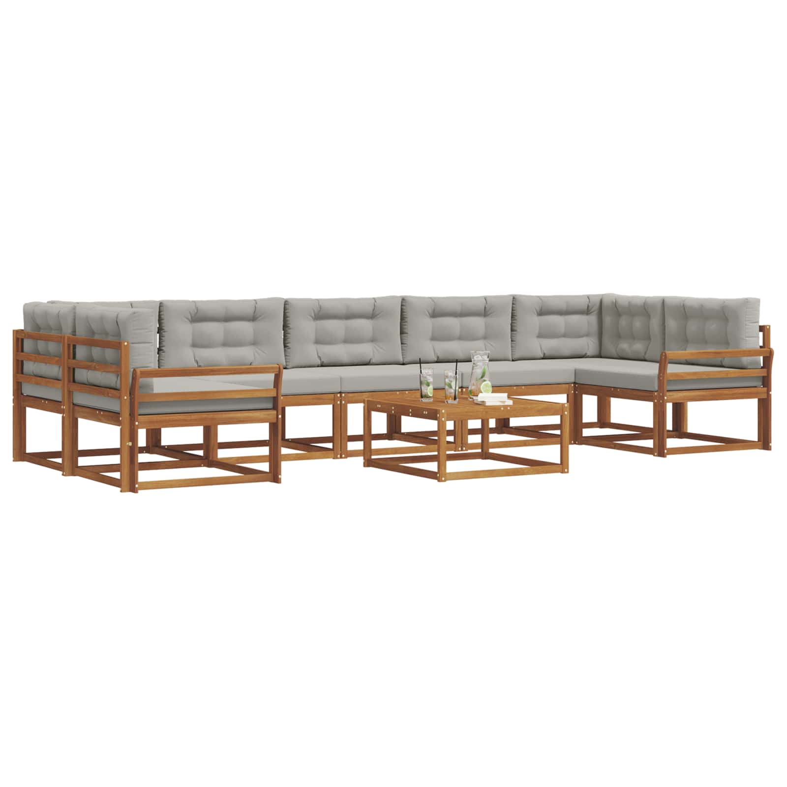 Outdoor-Sofagarnitur mit Kissen 8 pcs Natürlich und Hellgrau