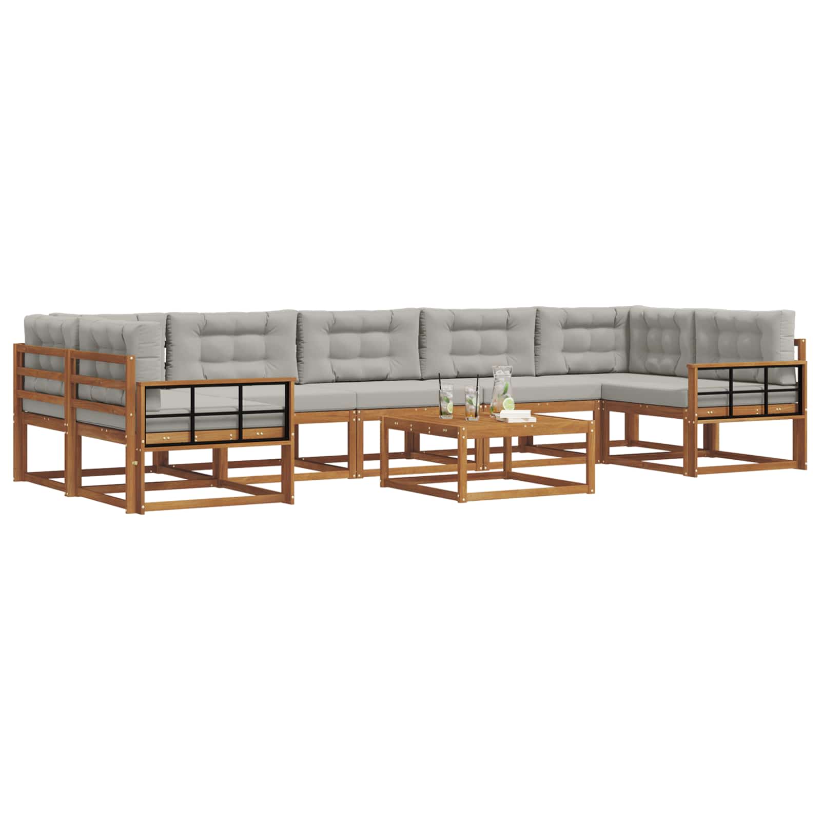 Outdoor-Sofagarnitur mit Kissen 8 pcs Natürlich und Hellgrau