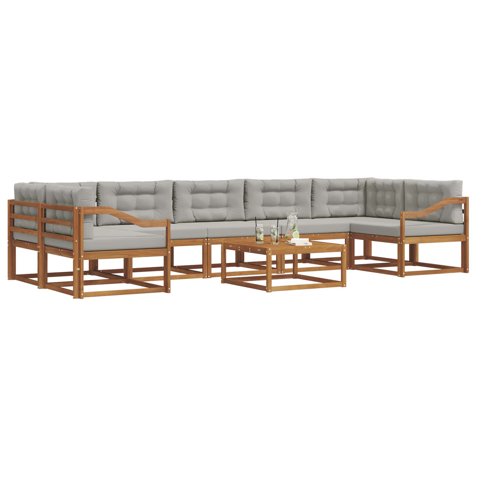 Outdoor-Sofagarnitur mit Kissen 8 pcs Natürlich und Hellgrau