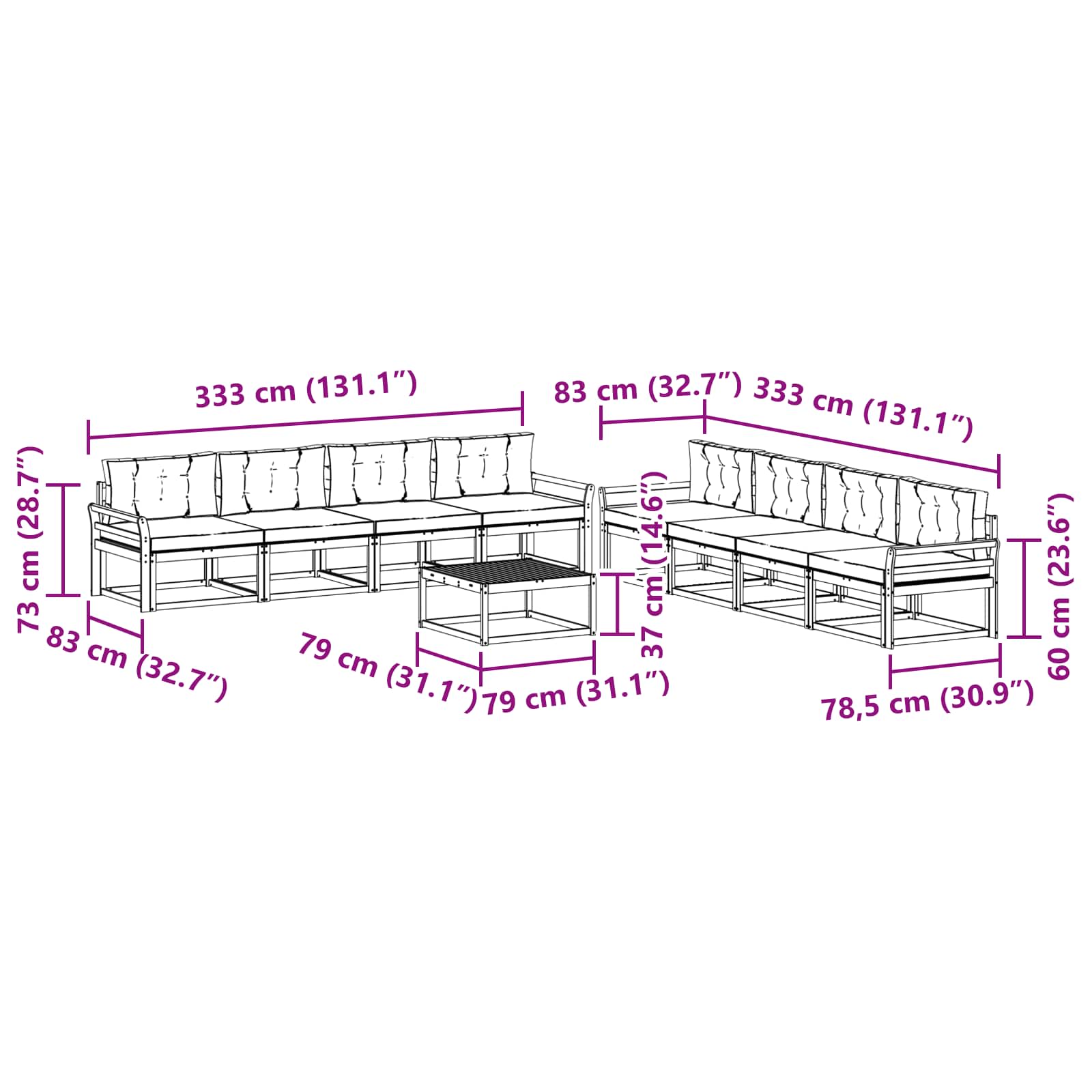 Outdoor-Sofagarnitur mit Kissen 9 pcs Natur und Creme