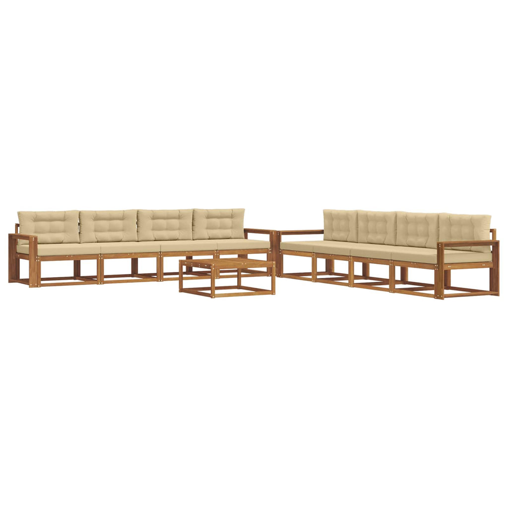 Outdoor-Sofagarnitur mit Kissen 9 pcs Natur und Beige
