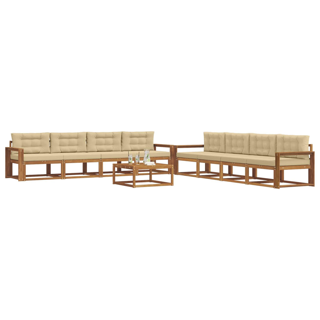 Outdoor-Sofagarnitur mit Kissen 9 pcs Natur und Beige