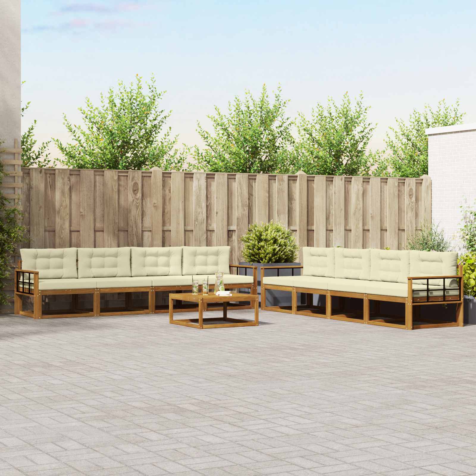 Outdoor-Sofagarnitur mit Kissen 9 pcs Natur und Creme