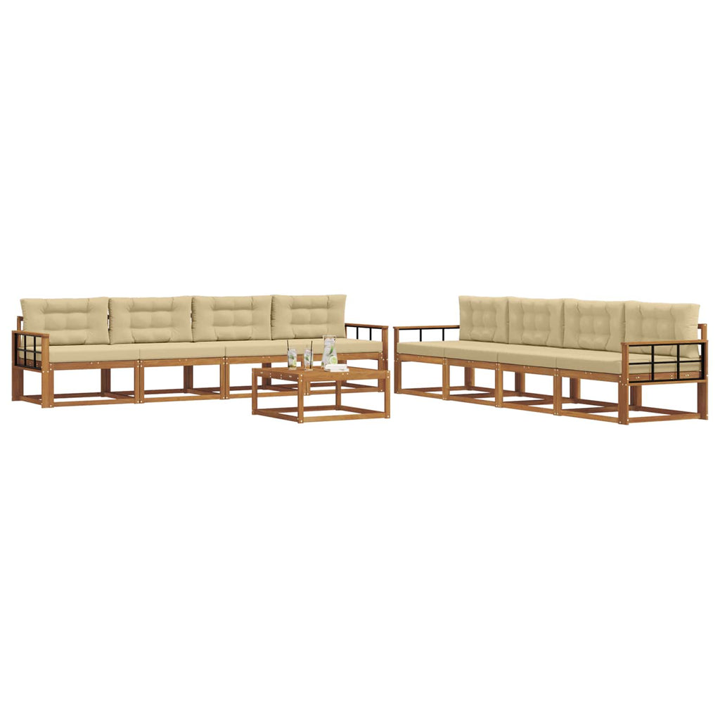 Outdoor-Sofagarnitur mit Kissen 9 pcs Natur und Beige