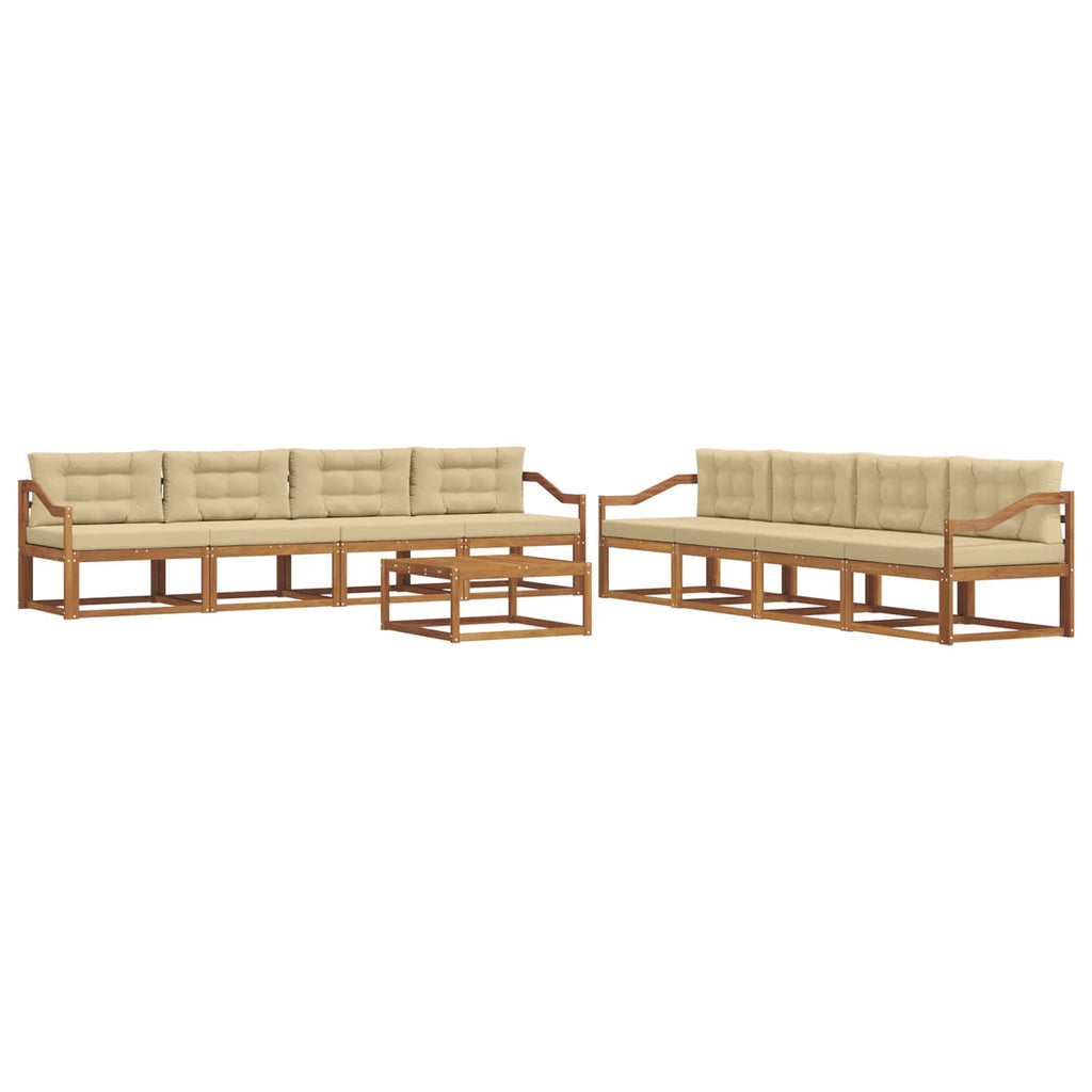 Outdoor-Sofagarnitur mit Kissen 9 pcs Natur und Beige