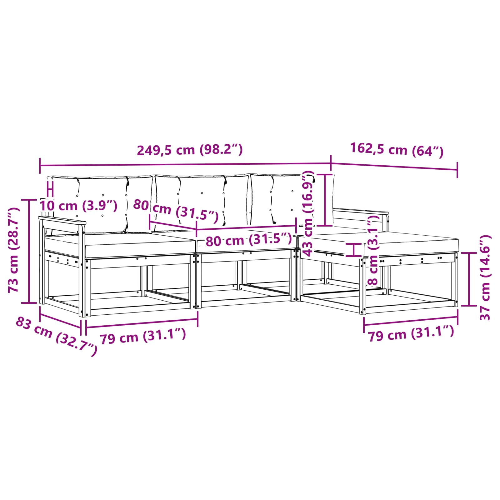 Outdoor-Sofagarnitur mit Kissen 4 pcs Natürlich und Hellgrau