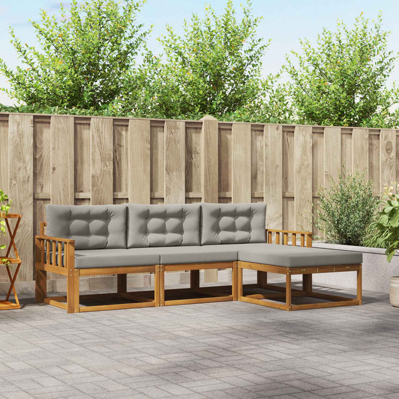 Outdoor-Sofagarnitur mit Kissen 4 pcs Natürlich und Hellgrau
