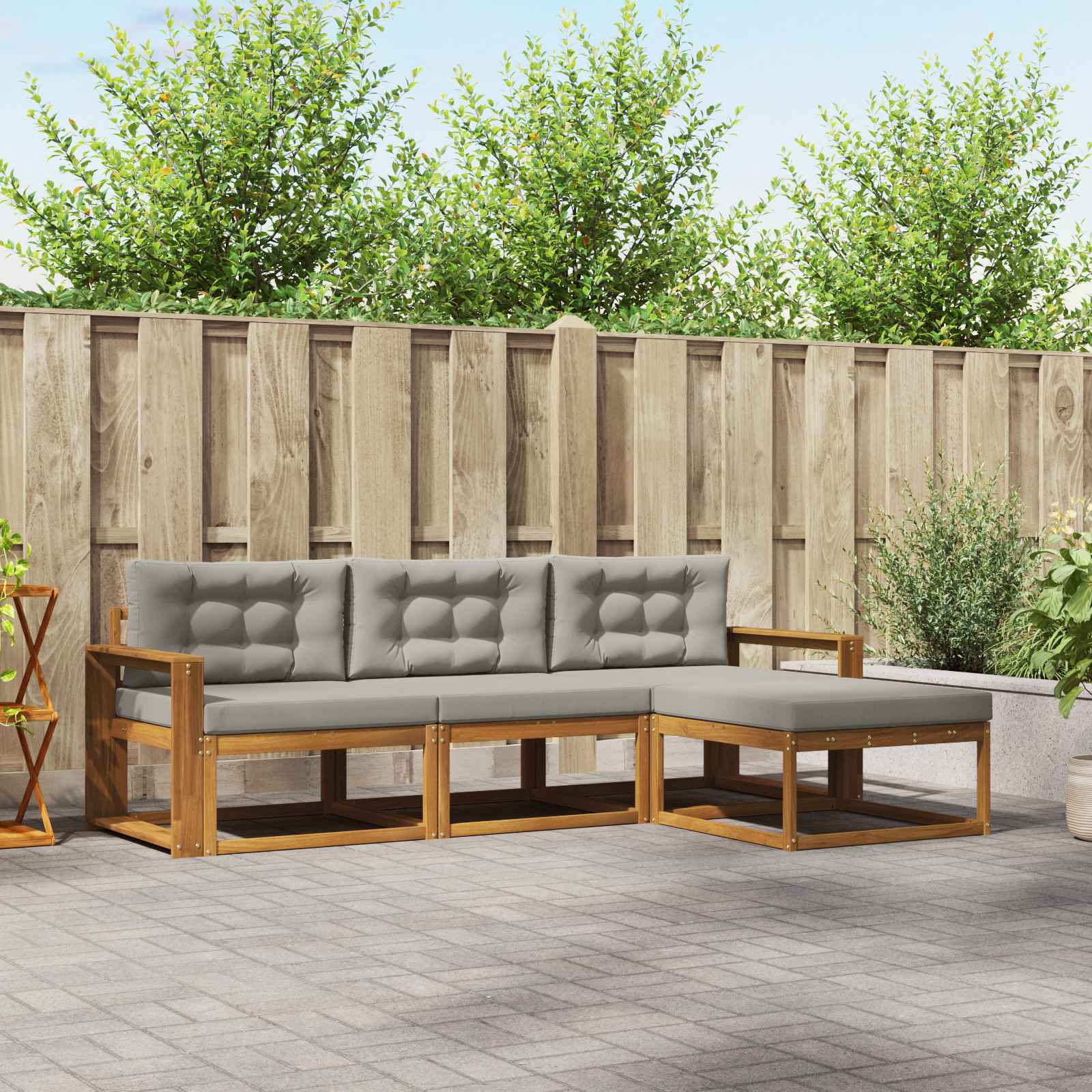 Outdoor-Sofagarnitur mit Kissen 4 pcs Natürlich und Hellgrau