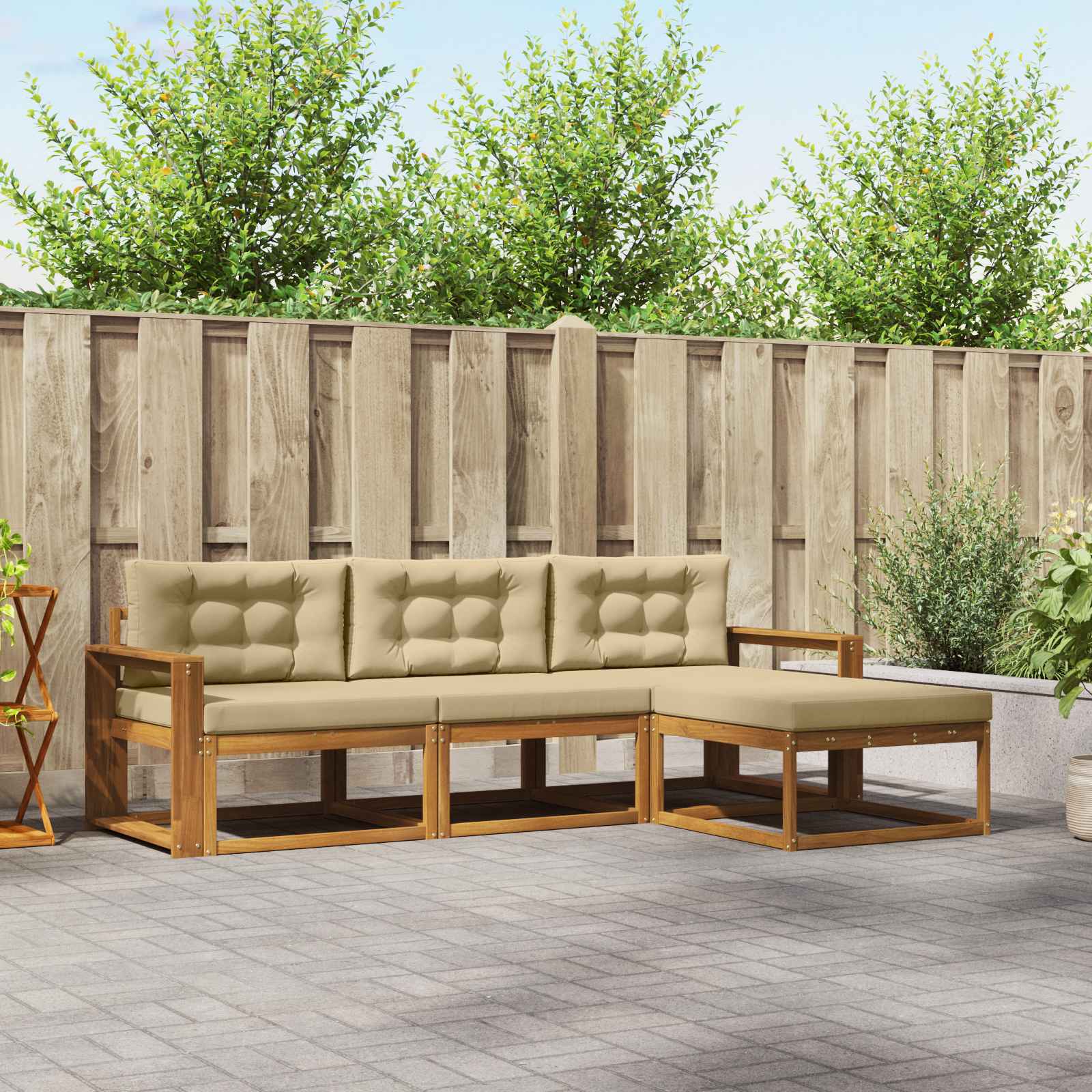 Outdoor-Sofagarnitur mit Kissen 4 pcs Natur und Beige