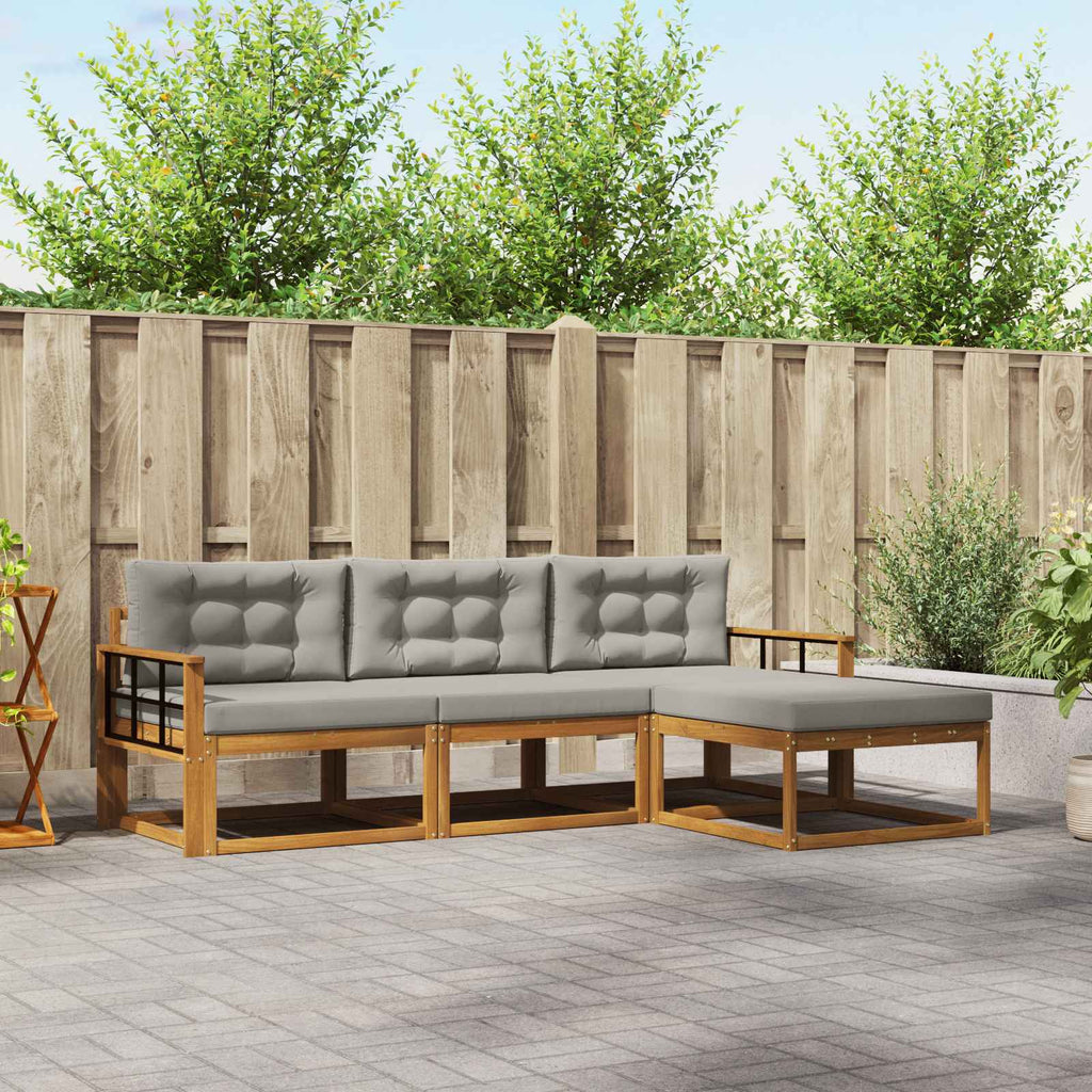 Outdoor-Sofagarnitur mit Kissen 4 pcs Natürlich und Hellgrau