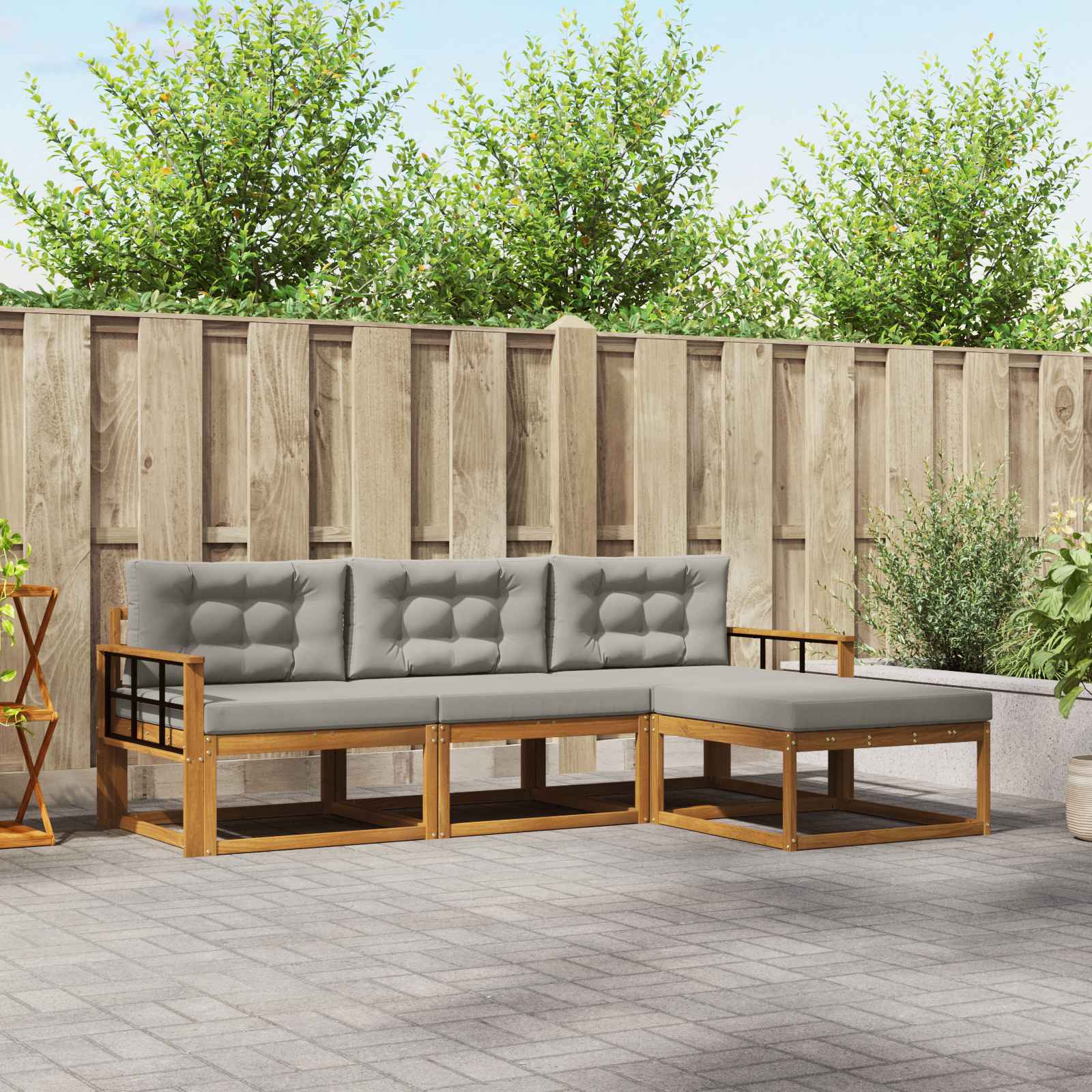 Outdoor-Sofagarnitur mit Kissen 4 pcs Natürlich und Hellgrau