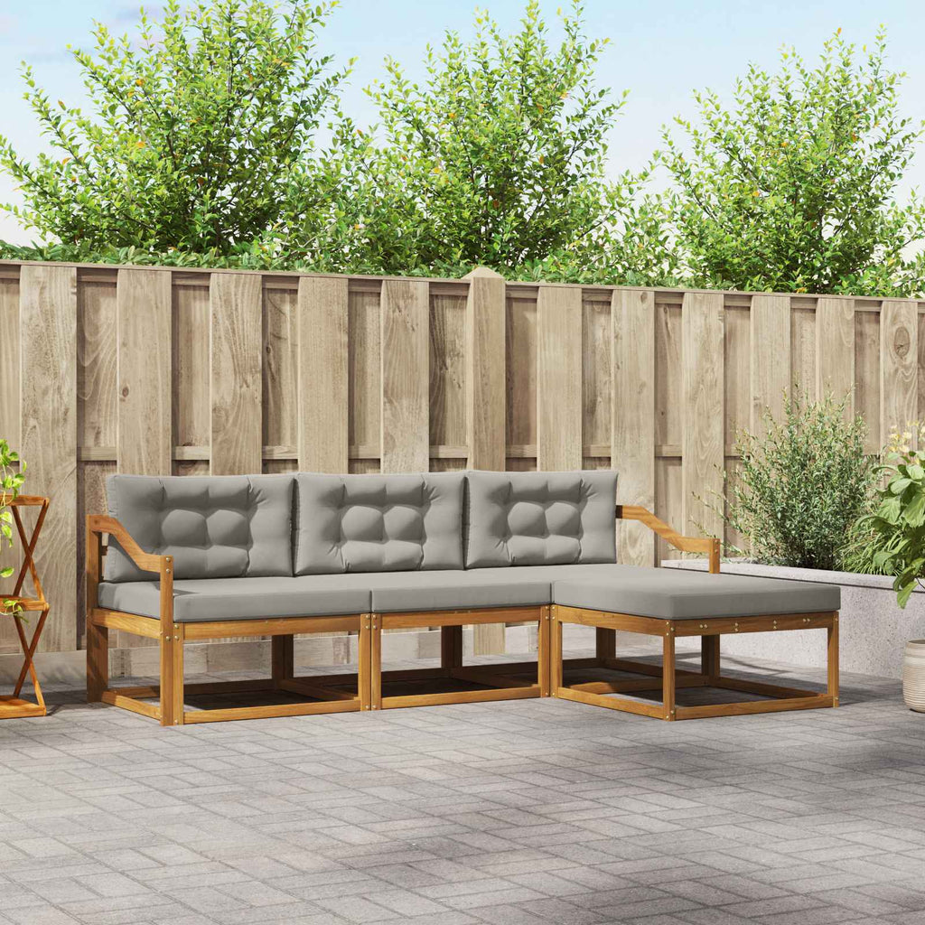 Outdoor-Sofagarnitur mit Kissen 4 pcs Natürlich und Hellgrau