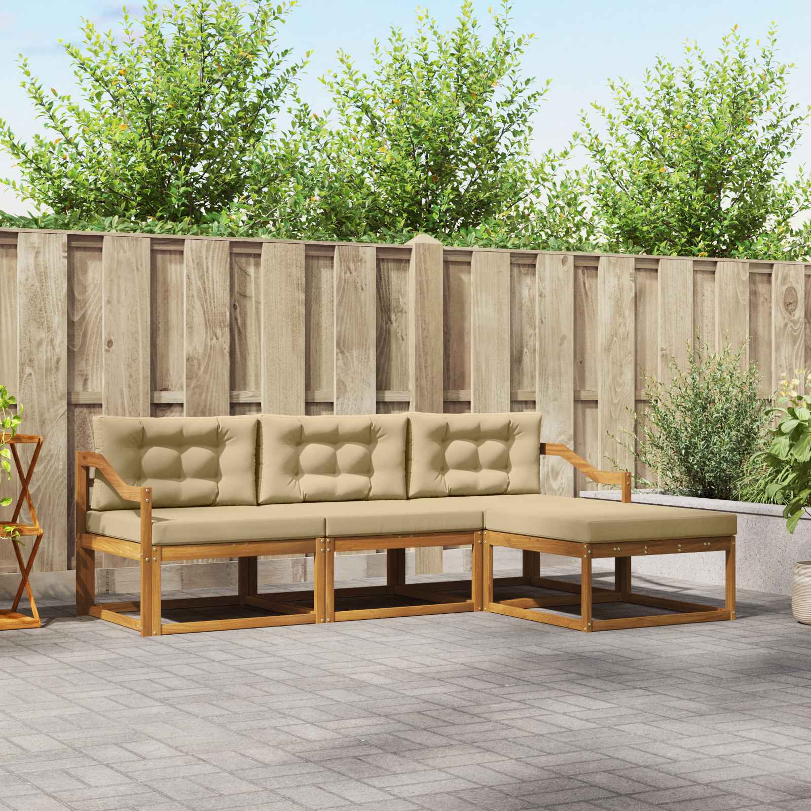 Outdoor-Sofagarnitur mit Kissen 4 pcs Natur und Beige