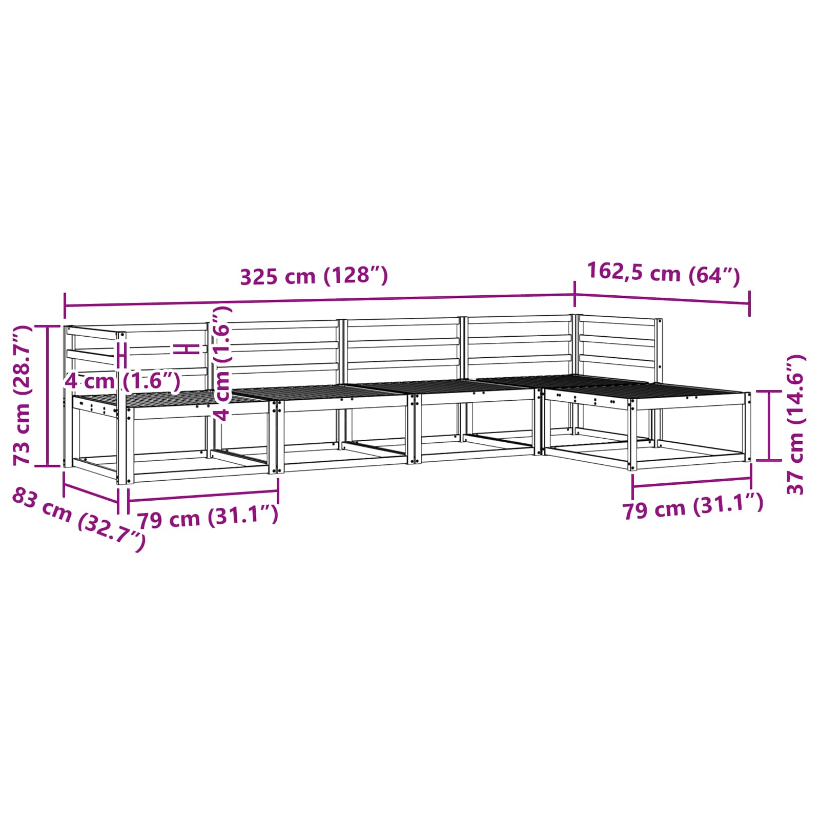Outdoor-Sofagarnitur 5 pcs Natur Massivholz Akazie