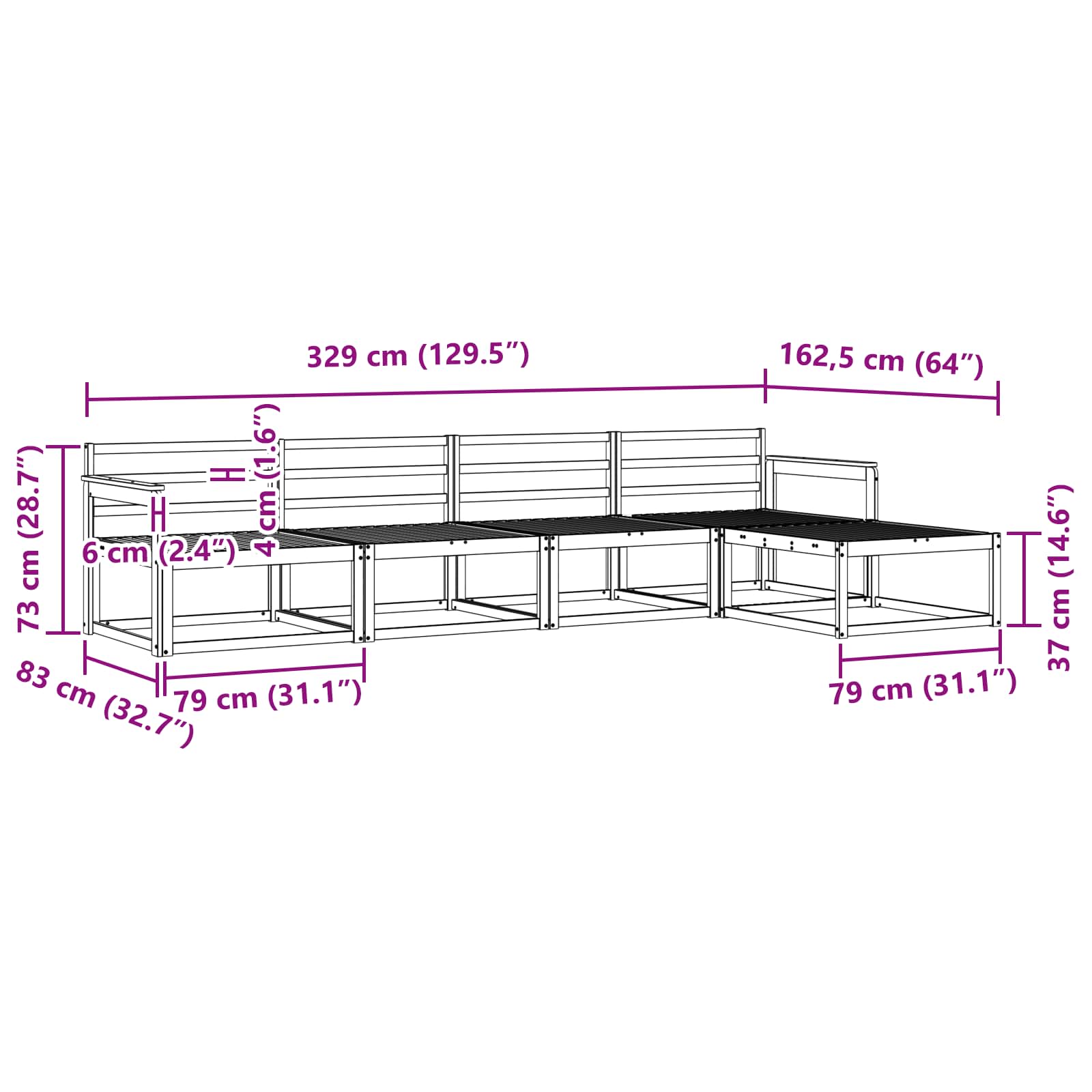 Outdoor-Sofagarnitur 5 pcs Natur Massivholz Akazie