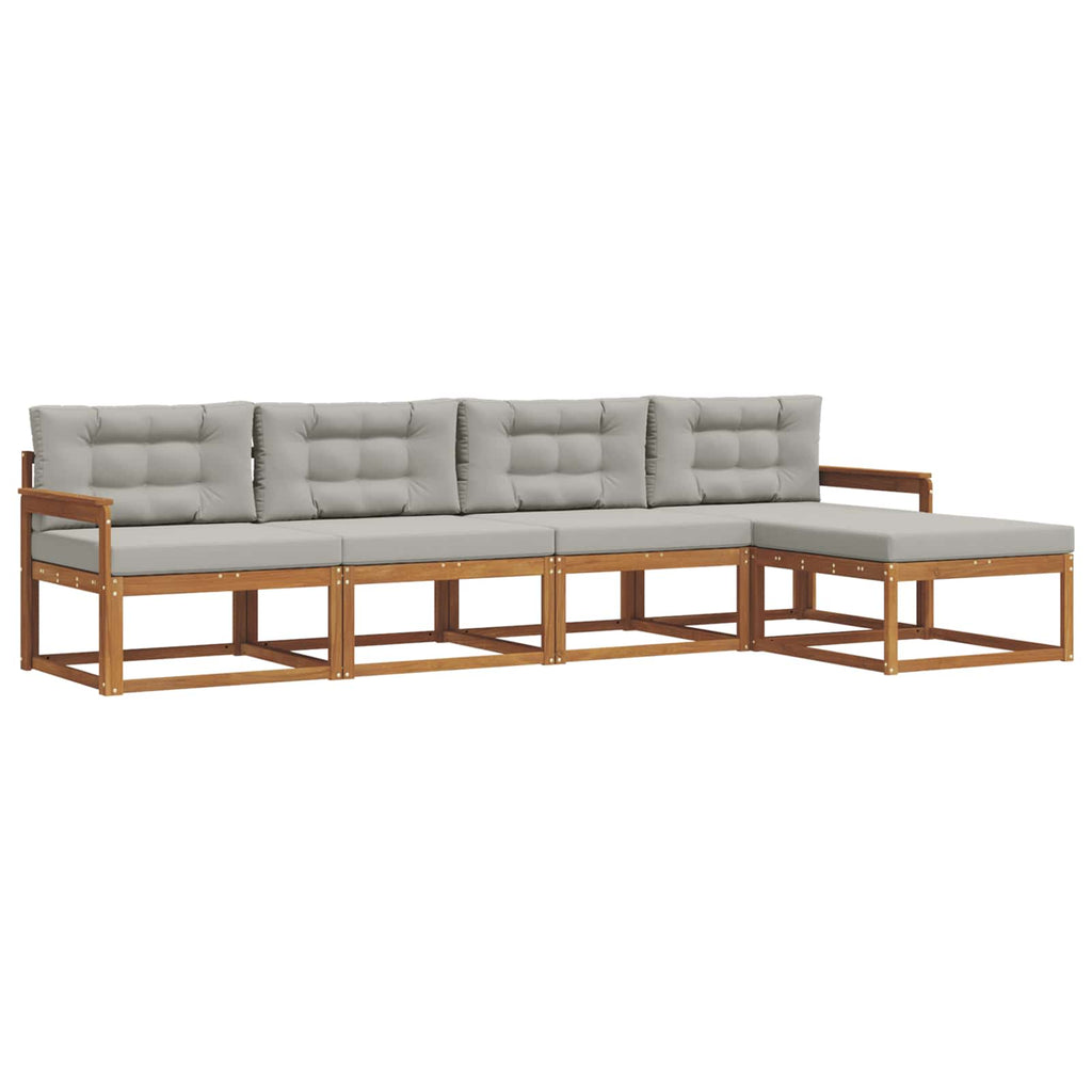 Outdoor-Sofagarnitur mit Kissen 5 pcs Natürlich und Hellgrau